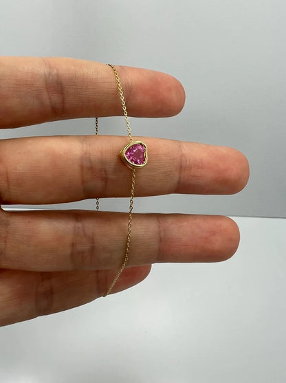 14Kt Gold Pink Sapphire Heart Bracelet