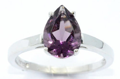 2 Ct Alexandrite Pear Ring .925 Sterling Silver Rhodium Finish