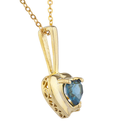 14Kt Yellow Gold Plated London Blue Topaz & Diamond Heart Pendant