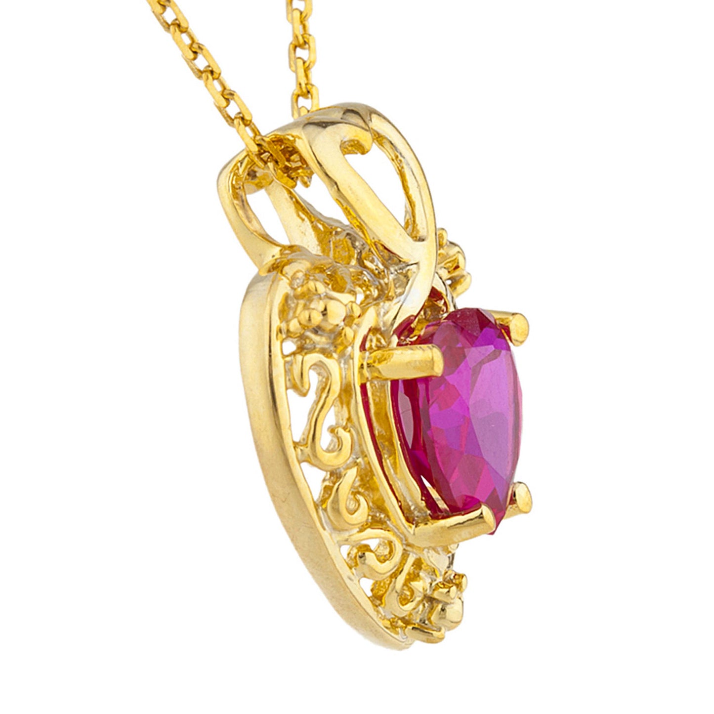 14Kt Gold Created Ruby Heart Design Pendant Necklace