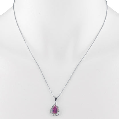 2 Ct Created Ruby Pear Teardrop Design Pendant .925 Sterling Silver