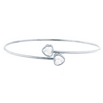 14Kt Gold White Sapphire Heart Bezel Bangle Bracelet