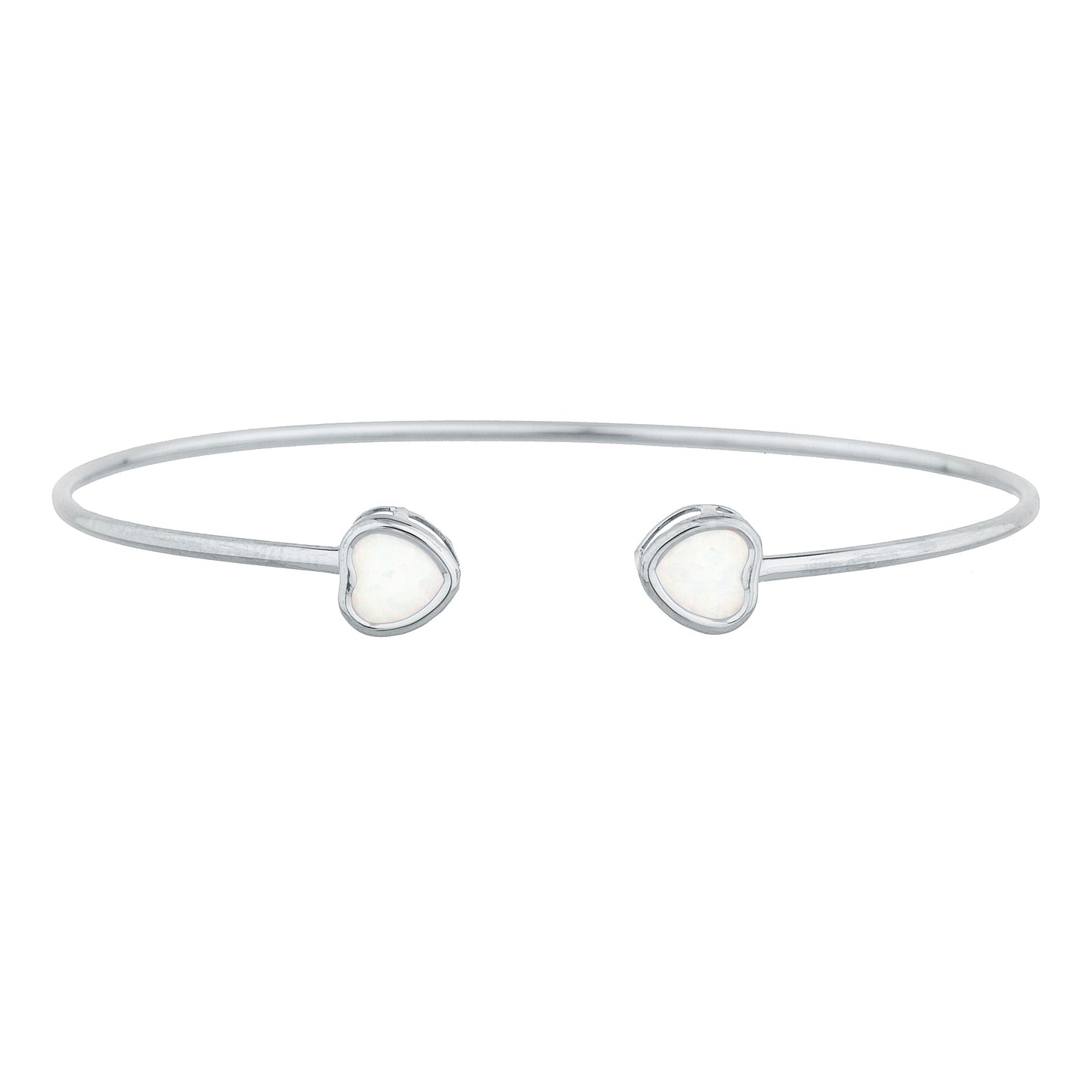 Genuine Opal Heart Bezel Bangle Bracelet .925 Sterling Silver