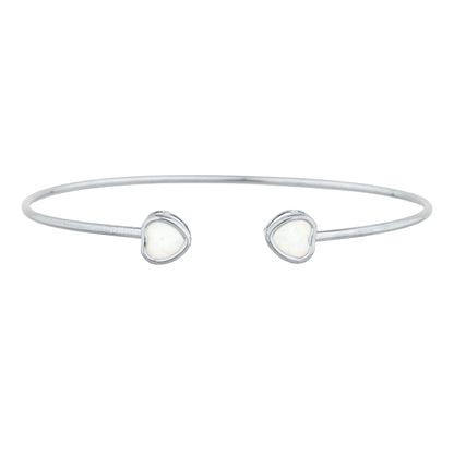 Genuine Opal Heart Bezel Bangle Bracelet .925 Sterling Silver