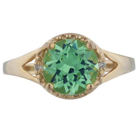 2 Ct Green Sapphire & Diamond Halo Design Round Ring 14Kt Yellow Gold Rose Gold Silver