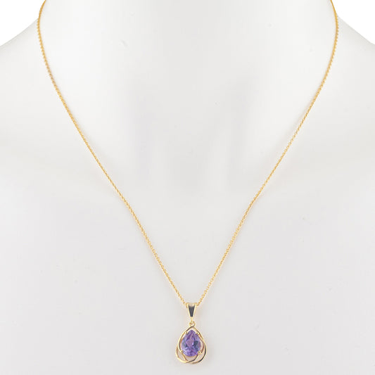 14Kt Gold 2 Ct Alexandrite Pear Teardrop Design Pendant Necklace