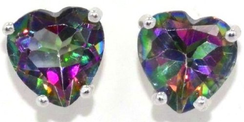 2 Carat Mystic Topaz Heart Stud Earrings .925 Sterling Silver