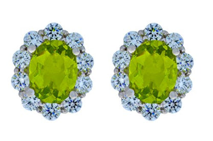 8 Ct Peridot & Zirconia Oval Stud Earrings .925 Sterling Silver