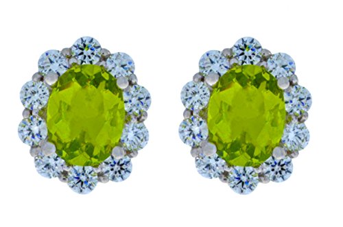 8 Ct Peridot & Zirconia Oval Stud Earrings .925 Sterling Silver