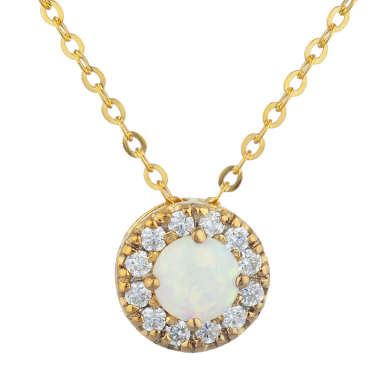 14Kt Gold Opal Halo Design Pendant Necklace