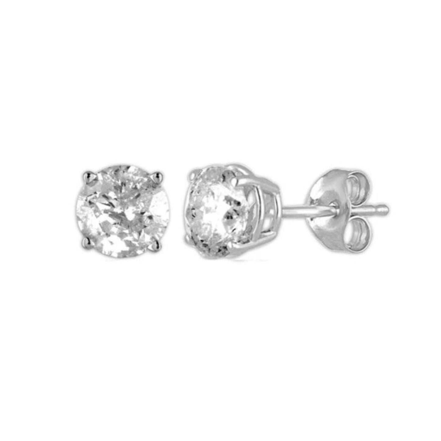 14Kt White Gold 1/2 Ct Genuine Natural Diamond Round Stud Earrings