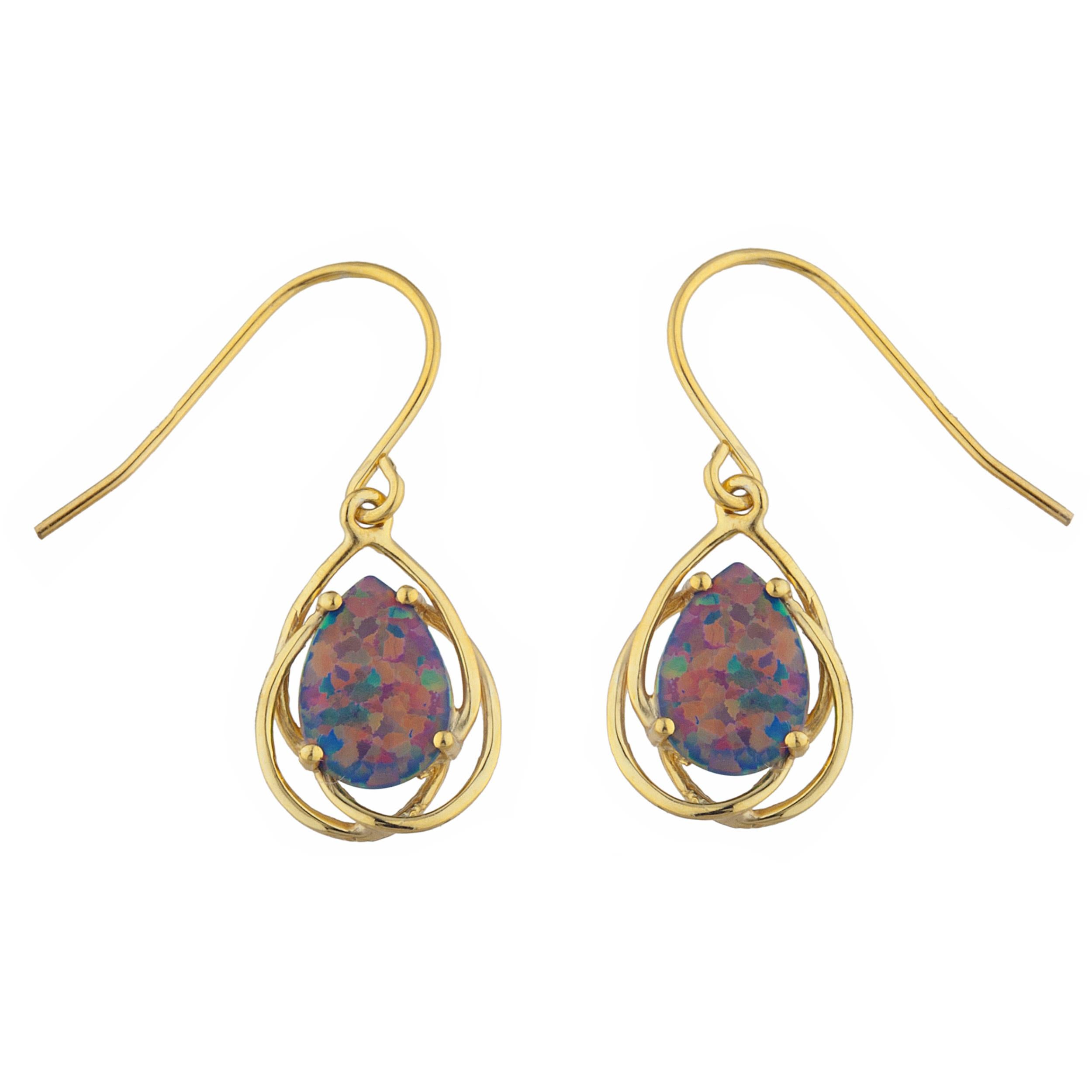14Kt Gold Black Opal Pear Teardrop Design Dangle Earrings