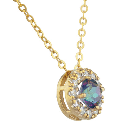 14Kt Gold 0.50 Ct Natural Mystic Topaz Halo Design Pendant Necklace