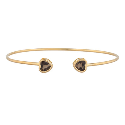 14Kt Yellow Gold Plated Genuine Smoky Topaz Heart Bezel Bangle Bracelet