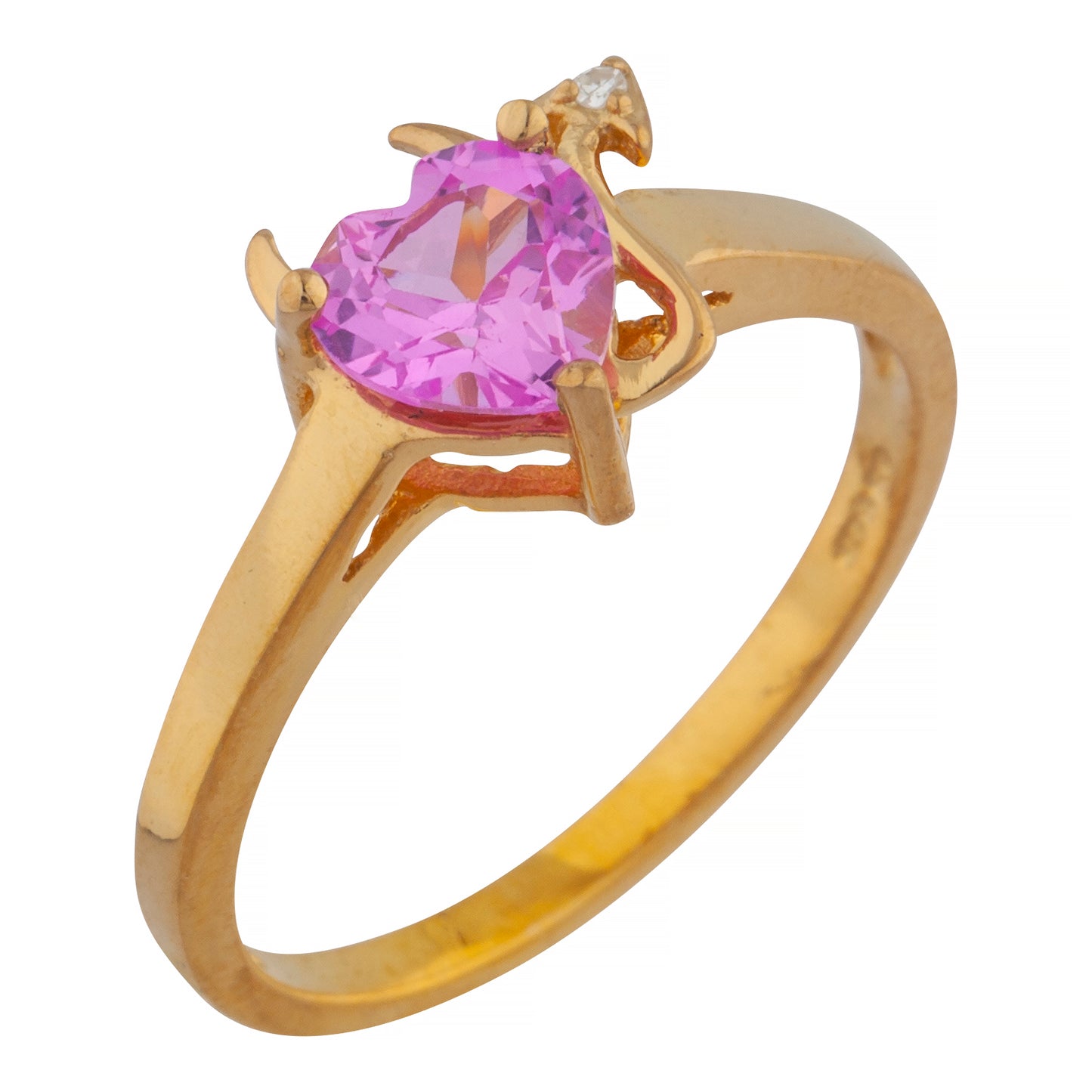 Pink Sapphire & Diamond Devil Heart Ring 14Kt Yellow Gold Rose Gold Silver