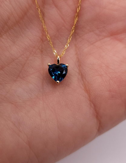 14Kt Gold London Blue Topaz Heart Pendant Necklace