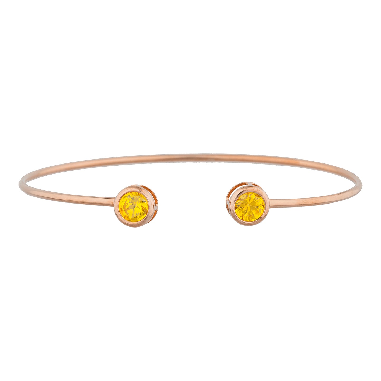 14Kt Rose Gold Plated Yellow Citrine Round Bezel Bangle Bracelet