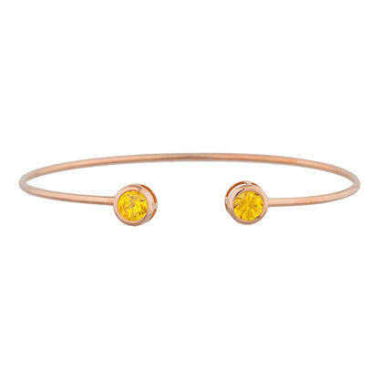 14Kt Rose Gold Plated Yellow Citrine Round Bezel Bangle Bracelet