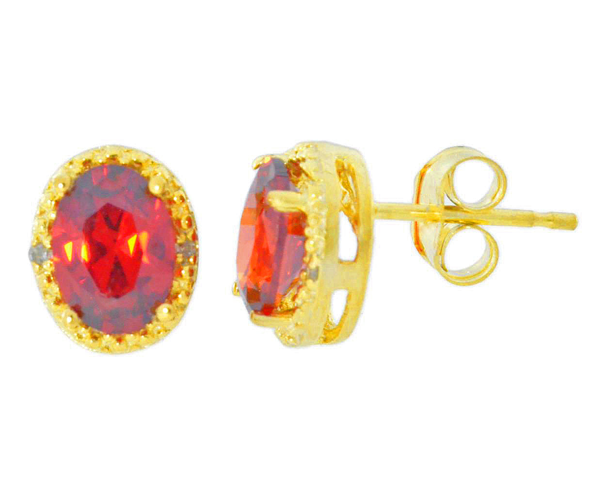 2 Ct Garnet & Diamond Oval Stud Earrings 14Kt Yellow Gold Plated