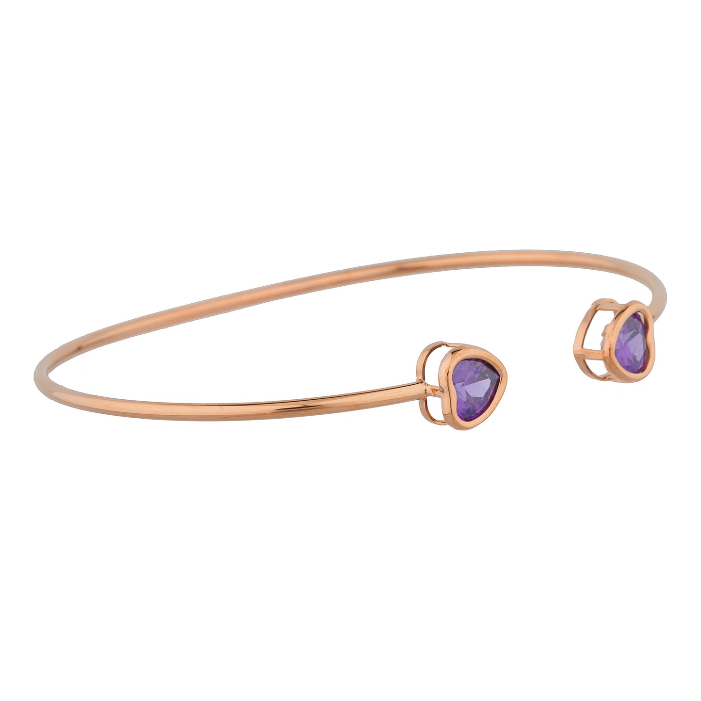 14Kt Gold Amethyst Heart Bezel Bangle Bracelet