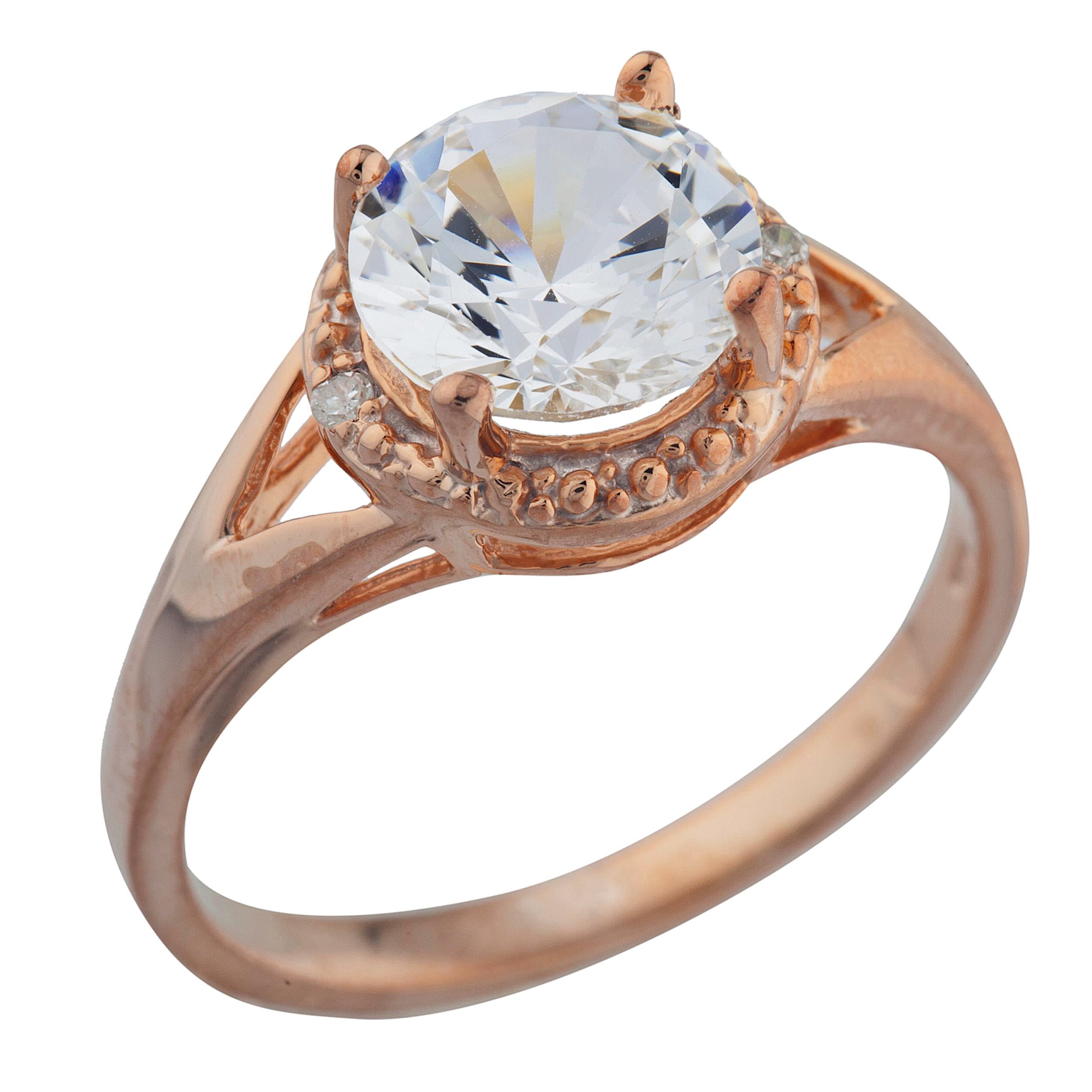 14Kt Gold 2 Ct Zirconia & Diamond Halo Design Round Ring