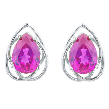 14Kt Gold 4 Ct Created Ruby Pear Teardrop Design Stud Earrings