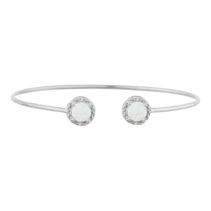 Opal & Diamond Round Bangle Bracelet .925 Sterling Silver