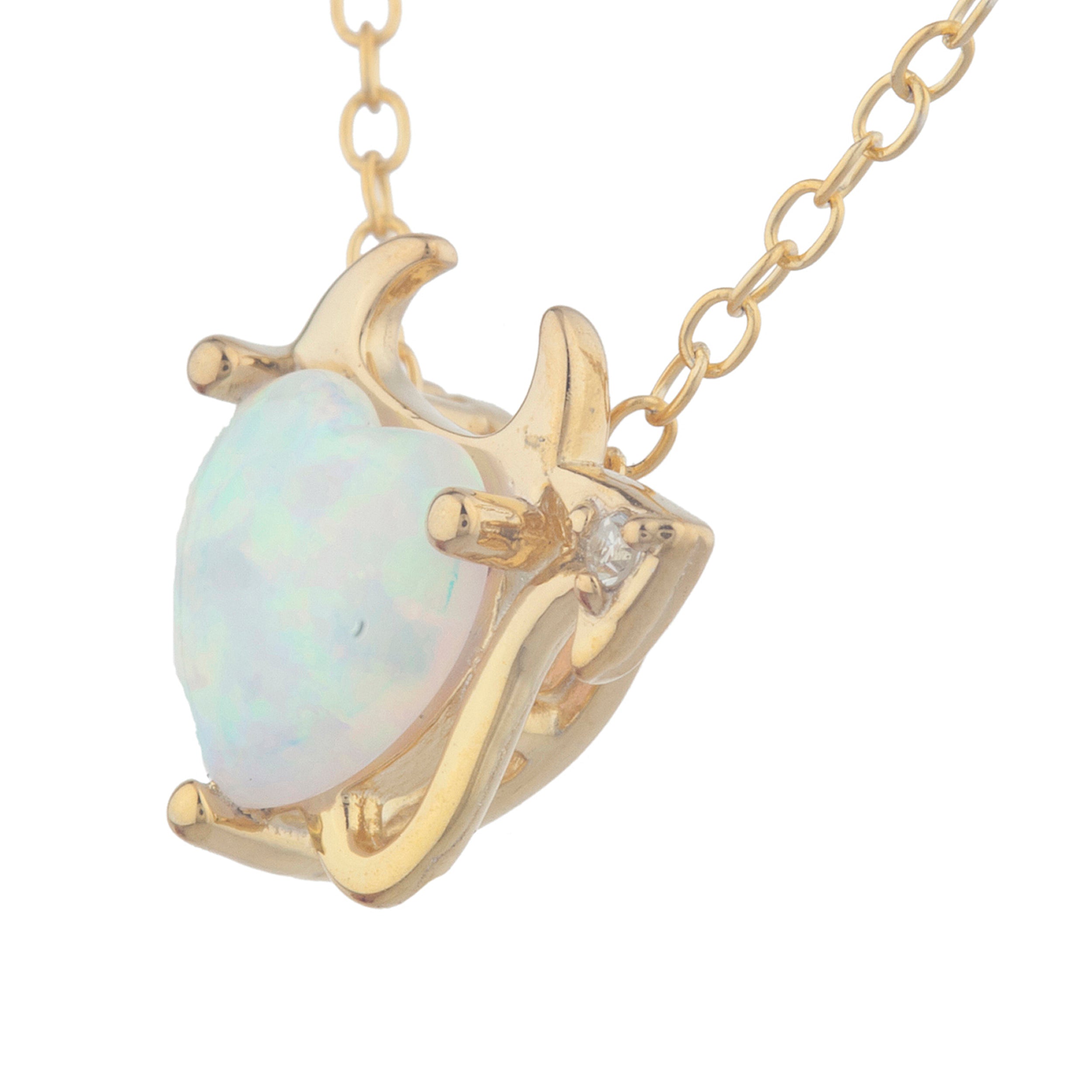 14Kt Gold Opal & Diamond Devil Heart Pendant Necklace