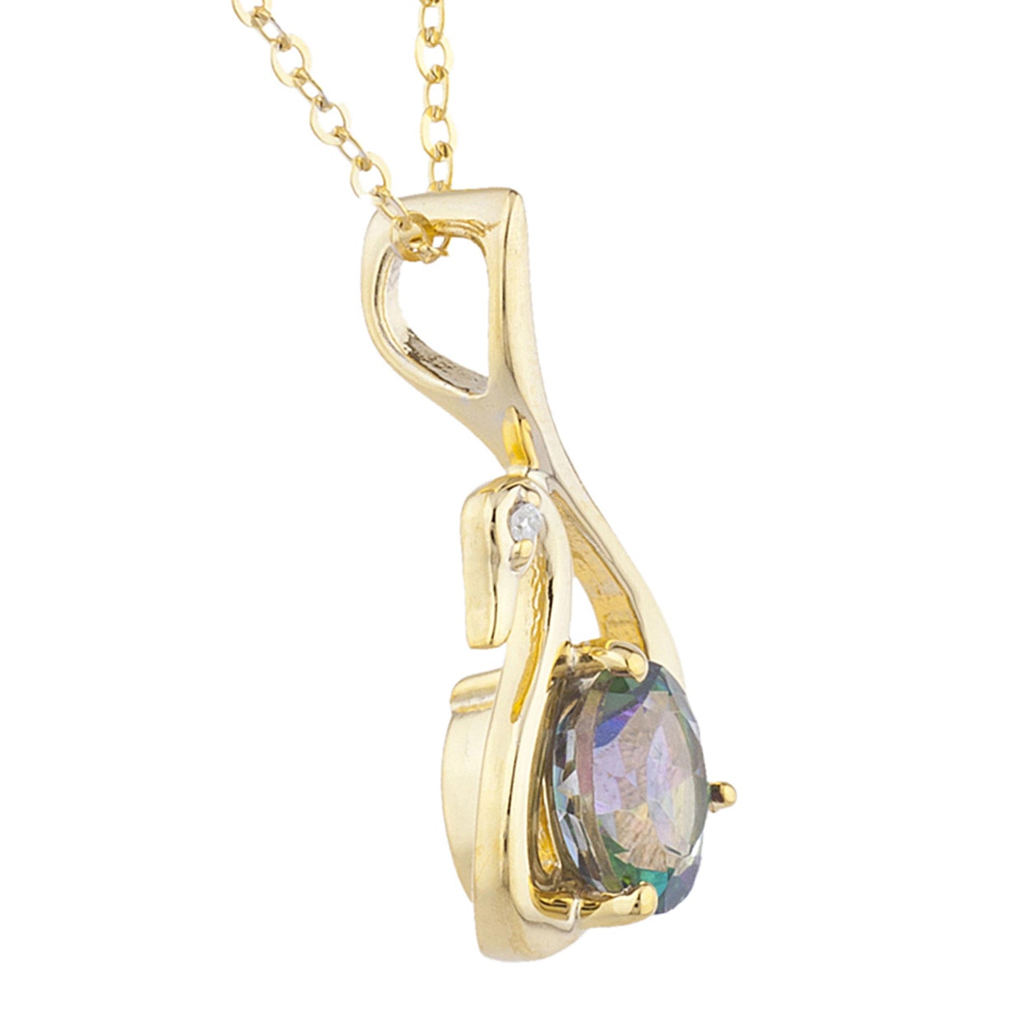 14Kt Yellow Gold Plated Natural Mystic Topaz & Diamond Swan Pendant