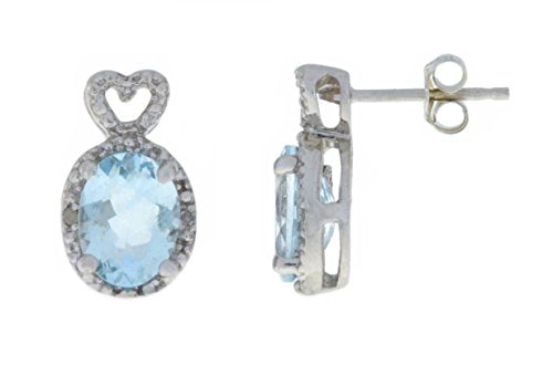 3 Ct Genuine Aquamarine & Diamond Oval Heart Stud Earrings .925 Sterling Silver