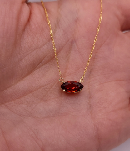 14Kt Gold Garnet Marquise Pendant Necklace