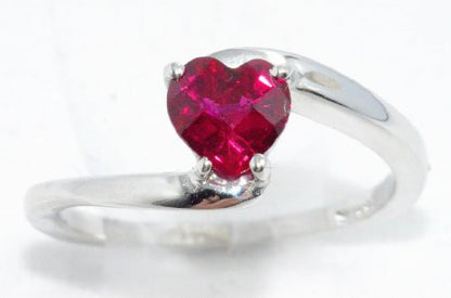 1 Ct Created Ruby Heart Ring .925 Sterling Silver Rhodium Finish