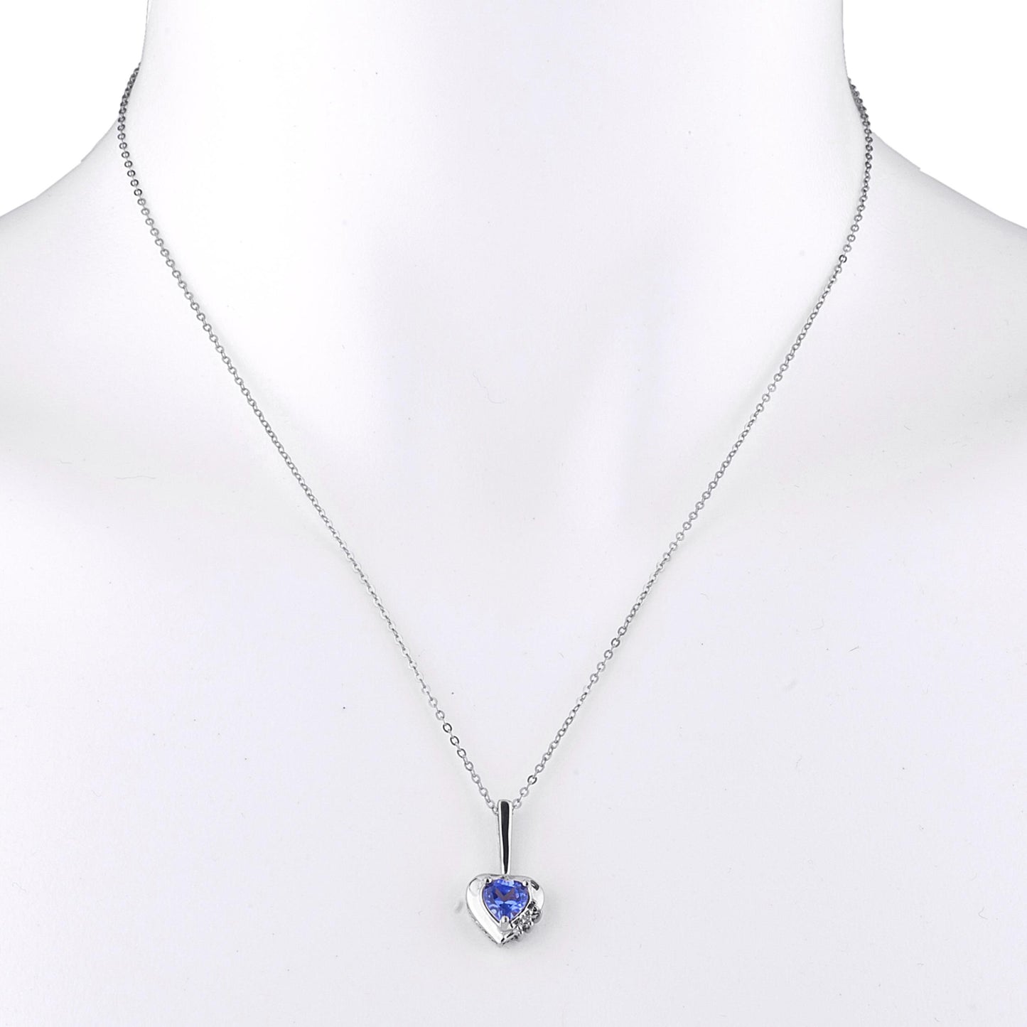 Tanzanite & Diamond Heart Pendant .925 Sterling Silver