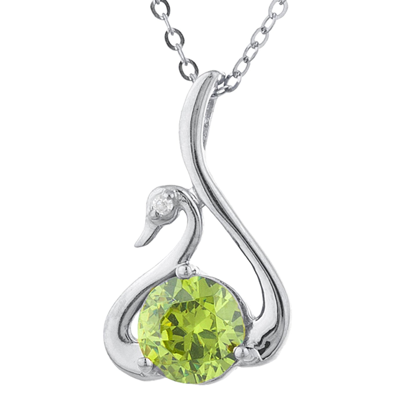 Peridot & Diamond Swan Pendant .925 Sterling Silver