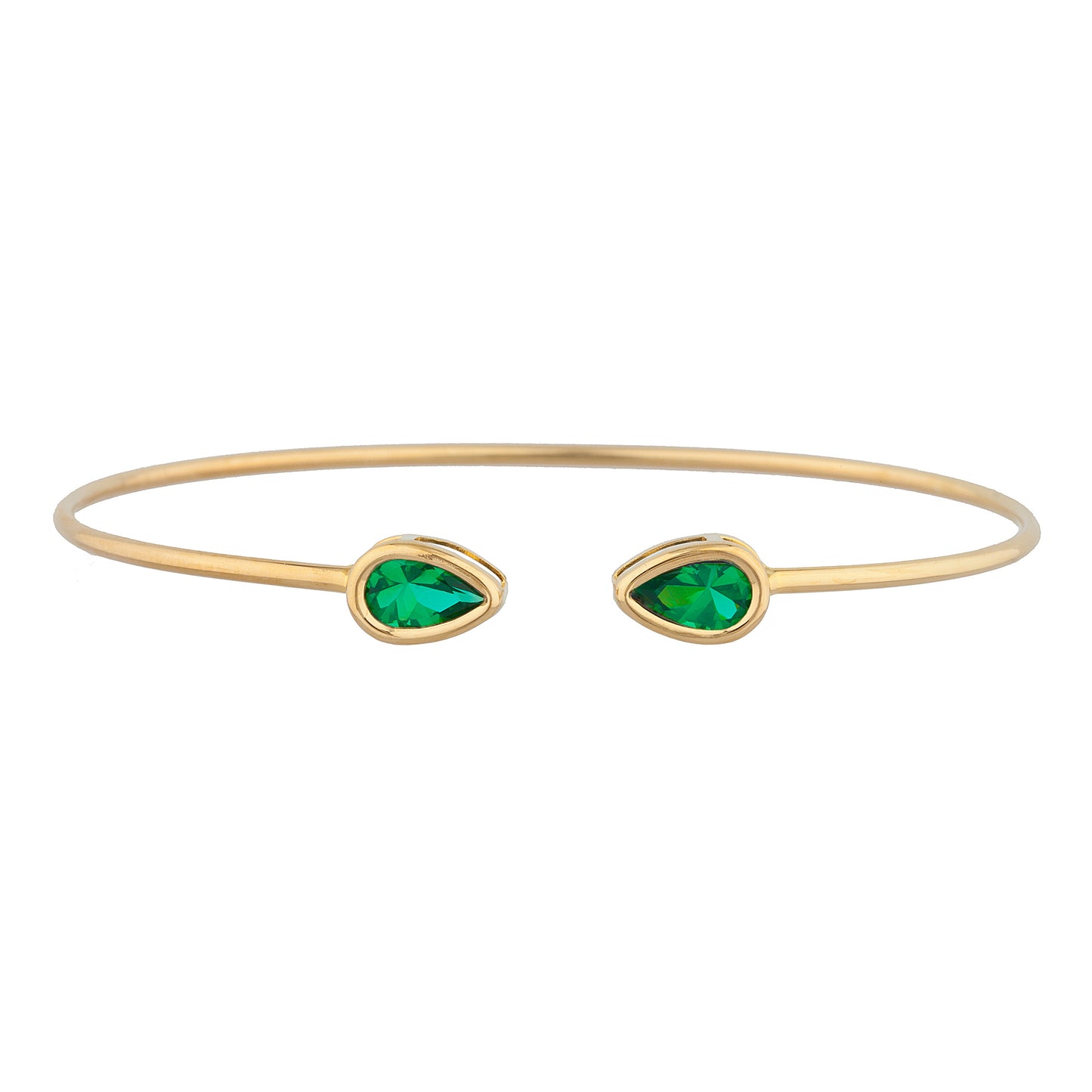 14Kt Gold Emerald Pear Bezel Bangle Bracelet