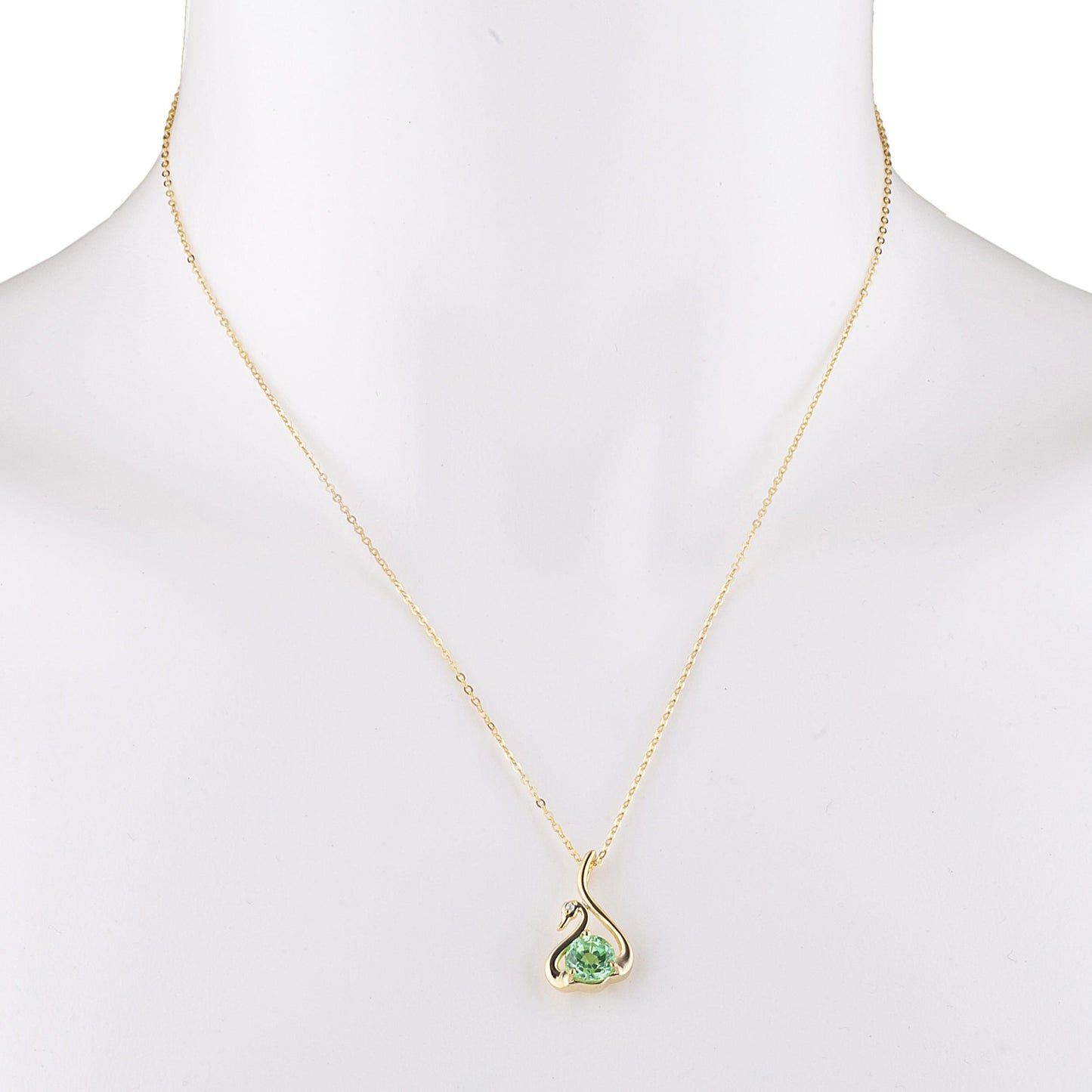 14Kt Yellow Gold Plated Green Sapphire & Diamond Swan Pendant