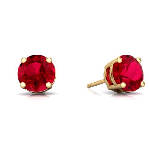 14Kt Yellow Gold Created Ruby 8mm Round Stud Earrings