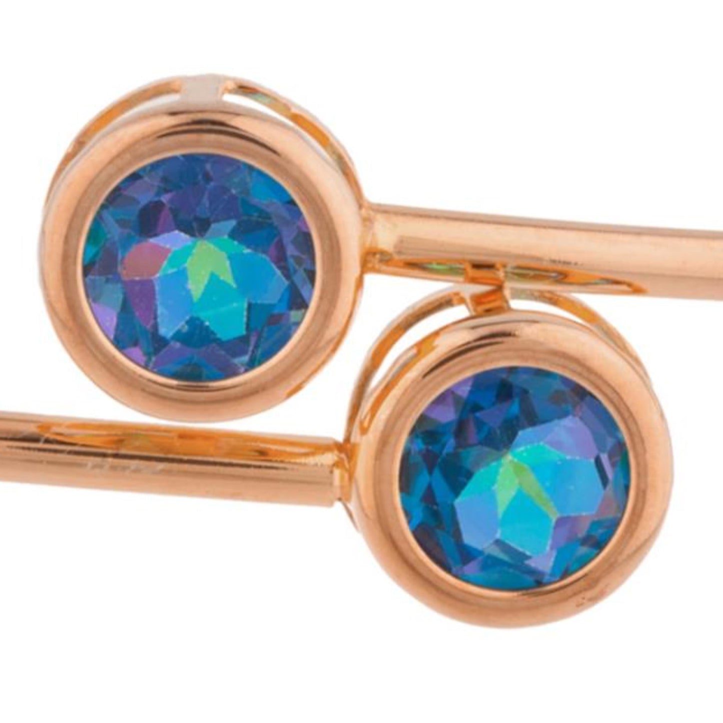 14Kt Rose Gold Plated Natural Blue Mystic Topaz Round Bezel Bangle Bracelet