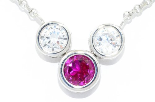 2 Carat Created Ruby & Zirconia Round Bezel Pendant .925 Sterling Silver Rhodium Finish