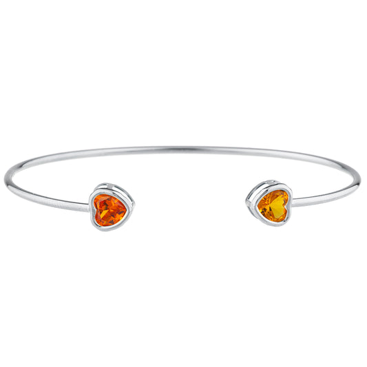 Orange & Yellow Citrine Heart Bezel Bangle Bracelet .925 Sterling Silver