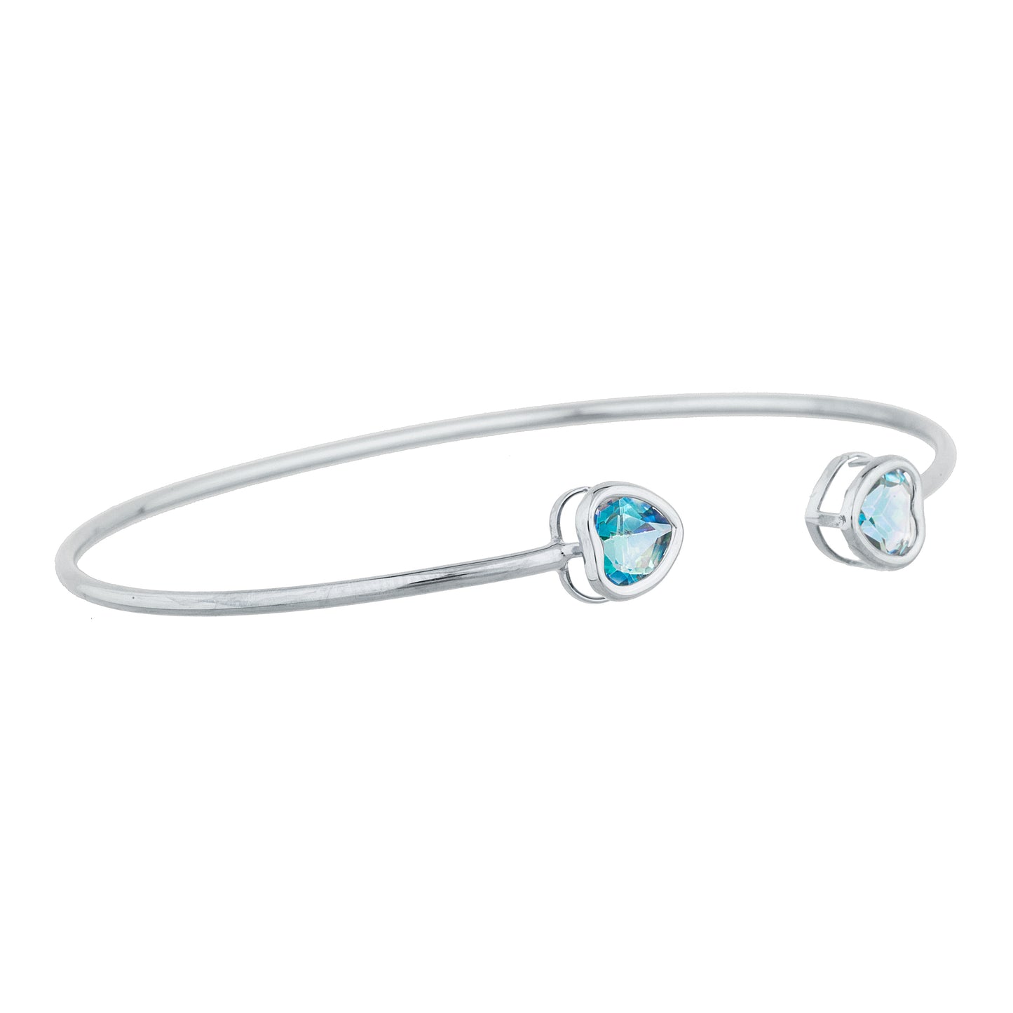 2 Ct Natural Blue Mystic Topaz Heart Bezel Bangle Bracelet .925 Sterling Silver