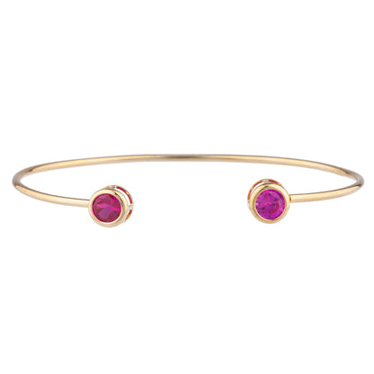 Created Ruby & Pink Sapphire Round Bezel Bangle Bracelet 14Kt Yellow Gold Plated