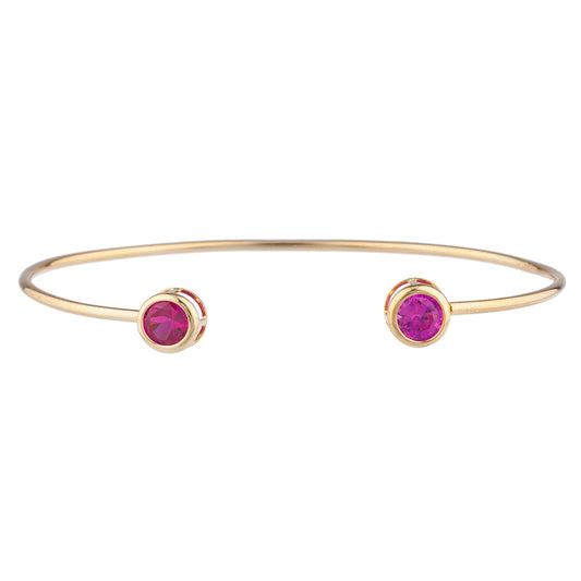 Created Ruby & Pink Sapphire Round Bezel Bangle Bracelet 14Kt Yellow Gold Plated