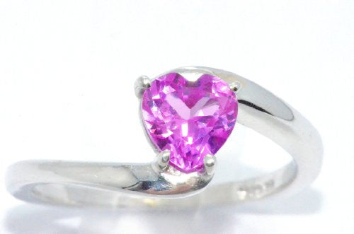 1 Ct Pink Sapphire Heart Ring .925 Sterling Silver Rhodium Finish