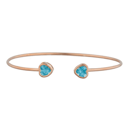 14Kt Gold Blue Topaz Heart Bezel Bangle Bracelet