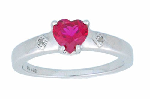 1 Ct Created Ruby & Diamond Heart Ring .925 Sterling Silver Rhodium Finish