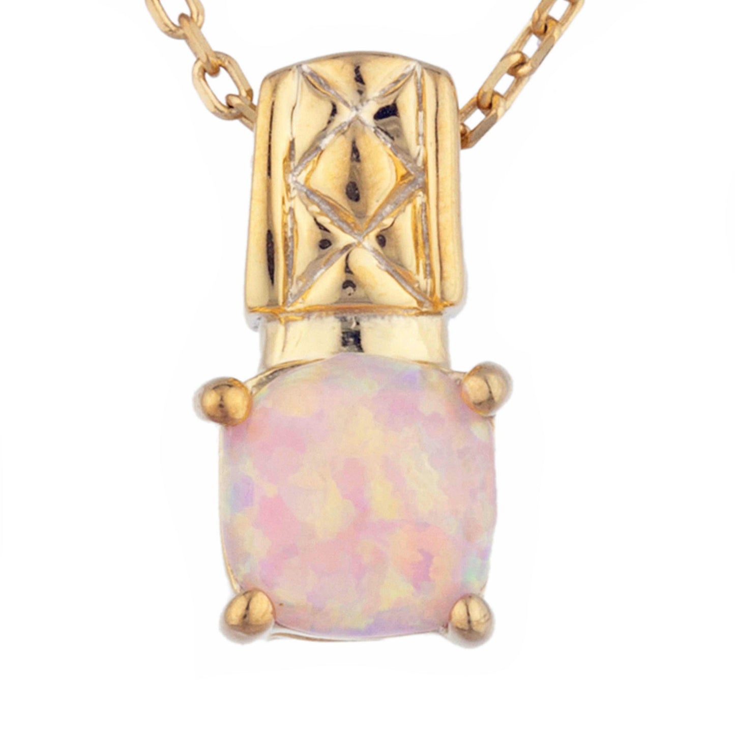 14Kt Yellow Gold Plated Pink Opal Round Design Pendant