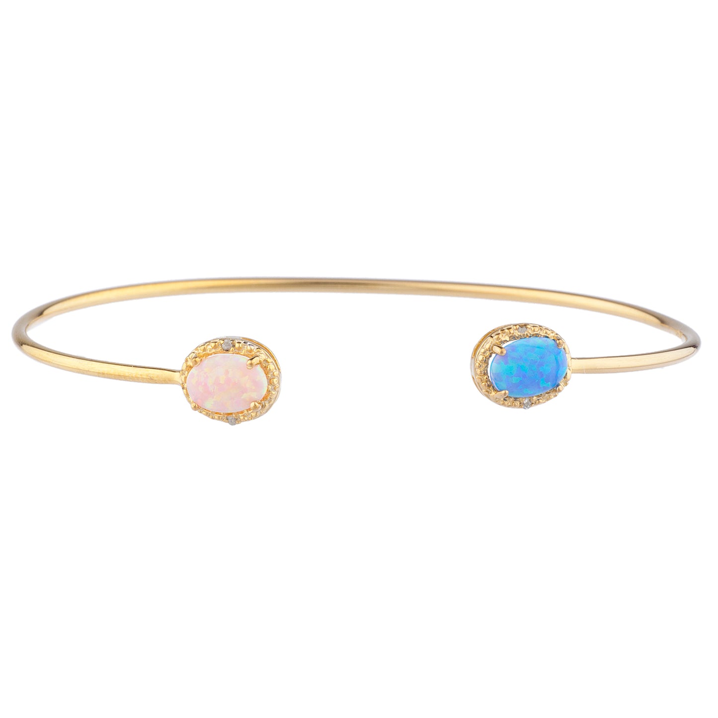 Blue & Pink Opal Diamond Bangle Oval Bracelet 14Kt Yellow Gold Plated Over .925 Sterling Silver