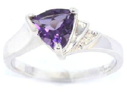 1.5 Ct Amethyst & Diamond Trillion Ring .925 Sterling Silver Rhodium Finish