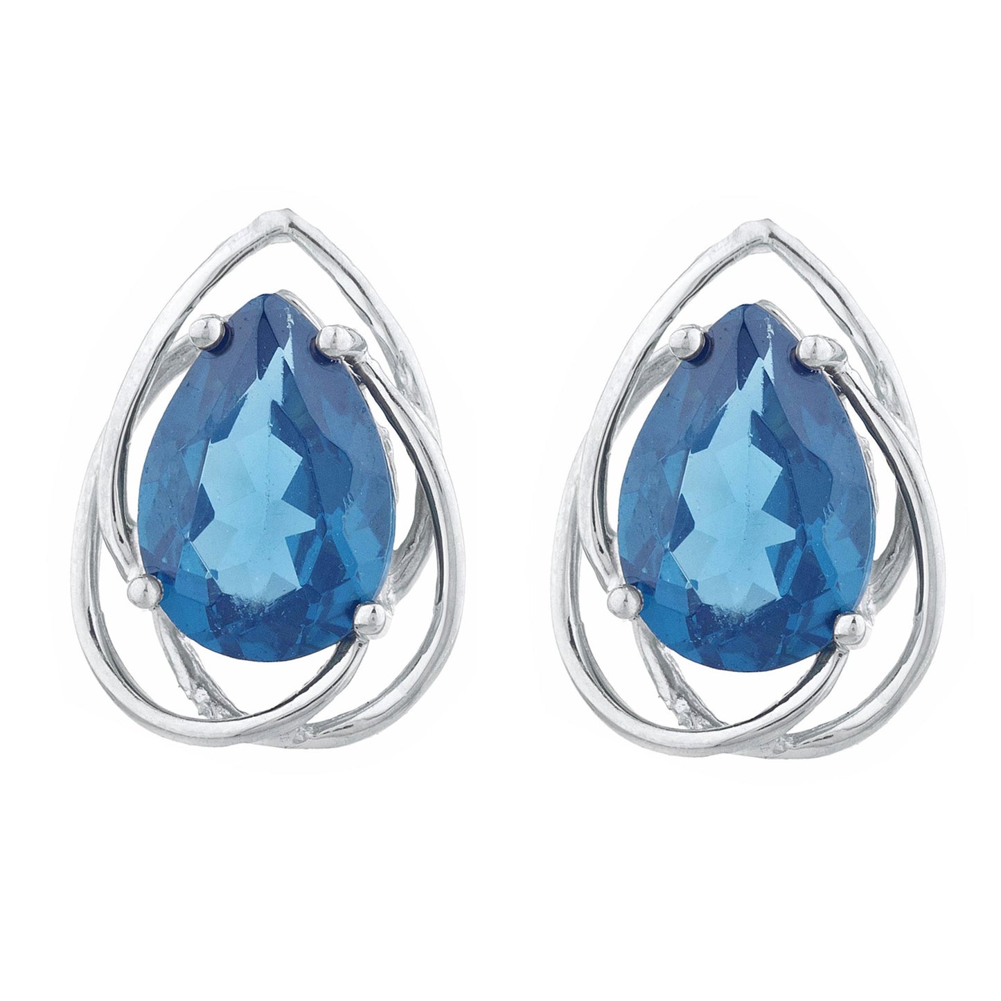 14Kt Gold 4 Ct London Blue Topaz Pear Teardrop Design Stud Earrings